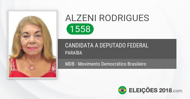 Santinho de Alzeni Rodrigues - 1558 - Candidata a Deputada Federal
