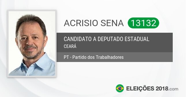 Santinho de Acrisio Sena - 13132 - Candidato a Deputado Estadual