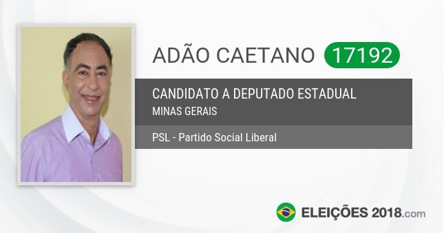 Santinho de Adão Caetano - 17192 - Candidato a Deputado Estadual