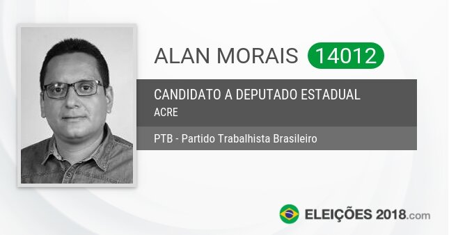 Santinho de Alan Morais - 14012 - Candidato a Deputado Estadual