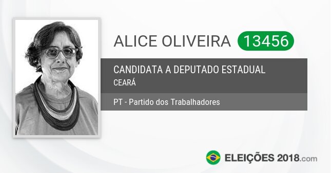 Santinho de Alice Oliveira - 13456 - Candidata a Deputada Estadual
