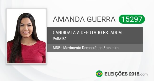 Santinho de Amanda Guerra - 15297 - Candidata a Deputada Estadual
