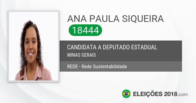Santinho de Ana Paula Siqueira - 18444 - Candidata a Deputada Estadual