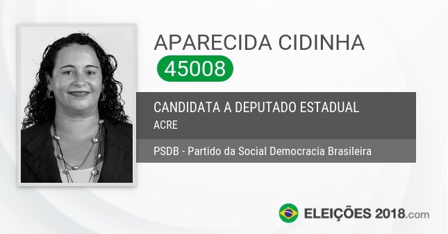 Santinho de Aparecida Cidinha - 45008 - Candidata a Deputada Estadual
