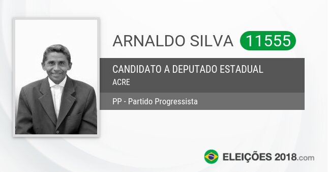 Santinho de Arnaldo Silva - 11555 - Candidato a Deputado Estadual