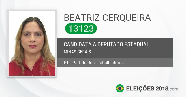 Santinho de Beatriz Cerqueira - 13123 - Candidata a Deputada Estadual