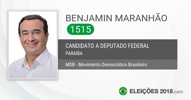 Santinho de Benjamin Maranhão - 1515 - Candidato a Deputado Federal