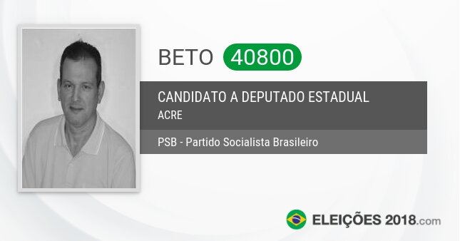 Santinho de Beto - 40800 - Candidato a Deputado Estadual