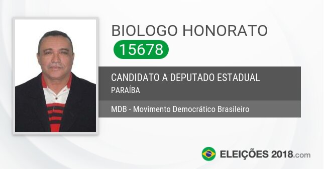Santinho de Biologo Honorato - 15678 - Candidato a Deputado Estadual