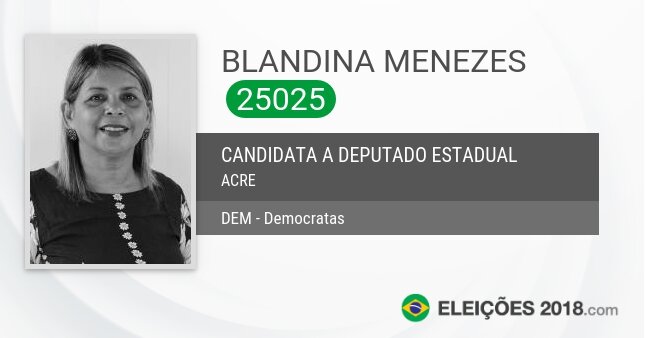 Santinho de Blandina Menezes - 25025 - Candidata a Deputada Estadual