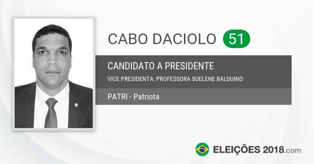Santinho de Cabo Daciolo - 51 - Candidato a Presidente