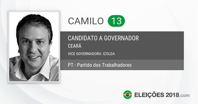 Santinho de Camilo - 13 - Candidato a Governador