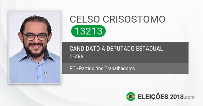 Santinho de Celso Crisostomo - 13213 - Candidato a Deputado Estadual