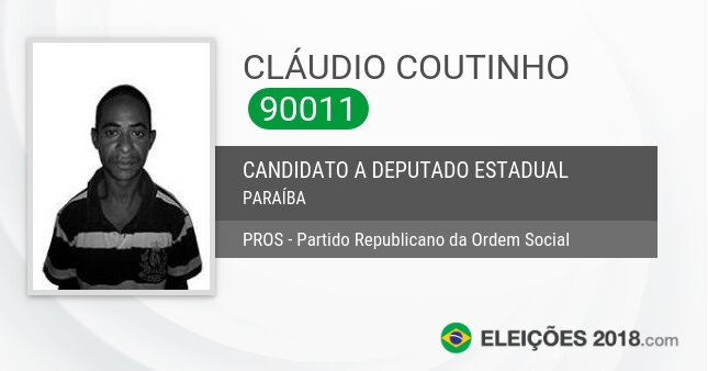 Santinho de Cláudio Coutinho - 90011 - Candidato a Deputado Estadual