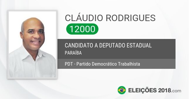 Santinho de Cláudio Rodrigues - 12000 - Candidato a Deputado Estadual
