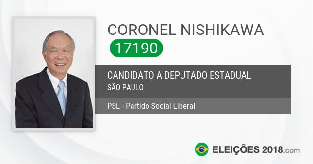 Santinho de Coronel Nishikawa - 17190 - Candidato a Deputado Estadual