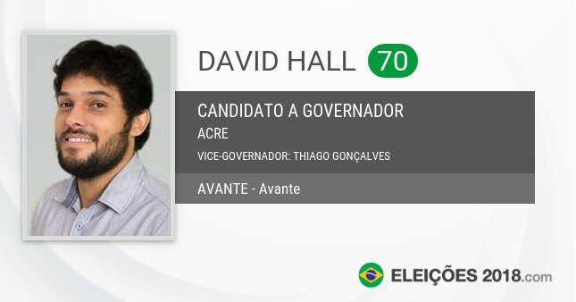 Santinho de David Hall - 70 - Candidato a Governador
