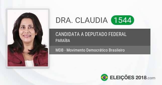 Santinho de Dra. Claudia - 1544 - Candidata a Deputada Federal