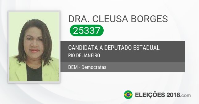 Santinho de Dra. Cleusa Borges - 25337 - Candidata a Deputada Estadual