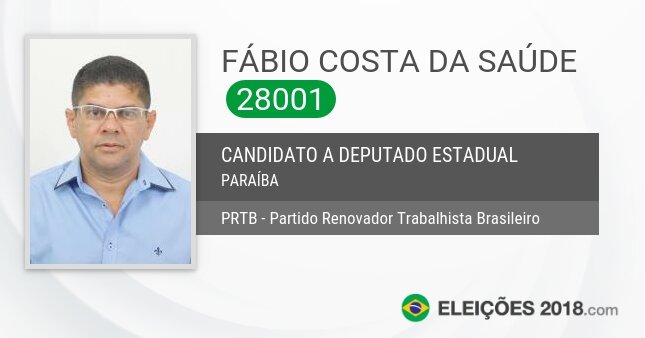 Santinho de Fábio Costa da Saúde - 28001 - Candidato a Deputado Estadual