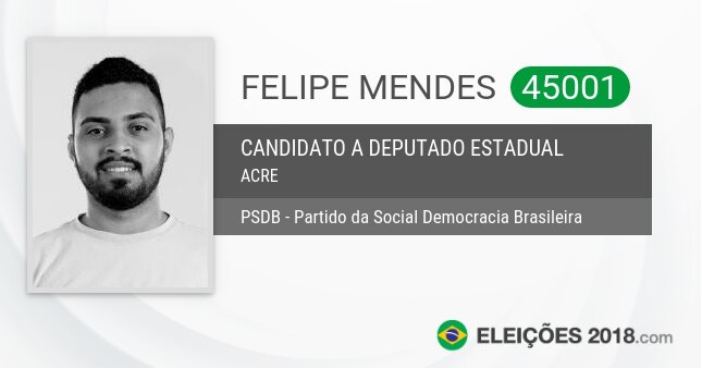 Santinho de Felipe Mendes - 45001 - Candidato a Deputado Estadual