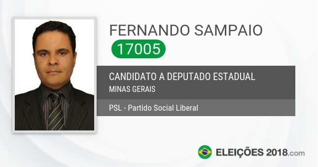 Santinho de Fernando Sampaio - 17005 - Candidato a Deputado Estadual