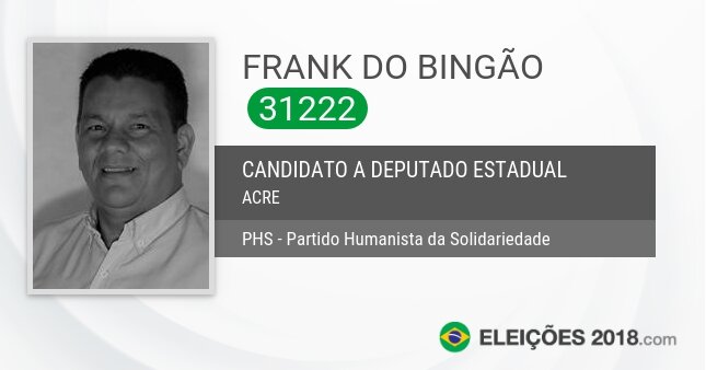 Santinho de Frank do Bingão - 31222 - Candidato a Deputado Estadual