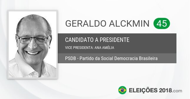 Santinho de Geraldo Alckmin - 45 - Candidato a Presidente