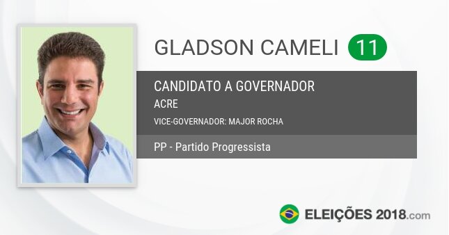 Santinho de Gladson Cameli - 11 - Candidato a Governador
