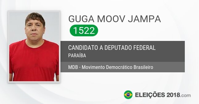 Santinho de Guga Moov Jampa - 1522 - Candidato a Deputado Federal