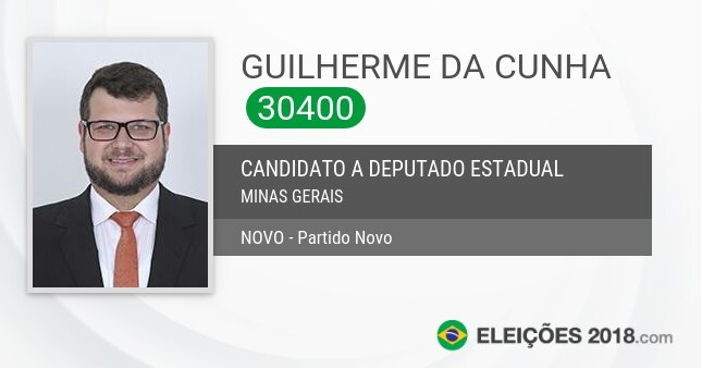 Santinho de Guilherme da Cunha - 30400 - Candidato a Deputado Estadual