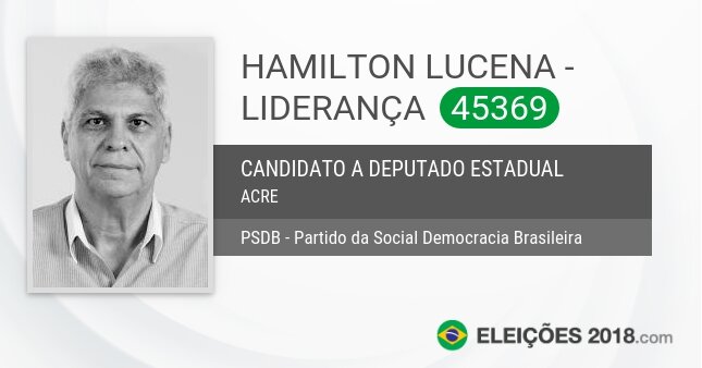 Santinho de Hamilton Lucena - Liderança - 45369 - Candidato a Deputado Estadual