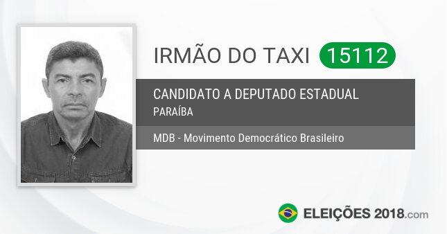Santinho de Irmão do Taxi - 15112 - Candidato a Deputado Estadual
