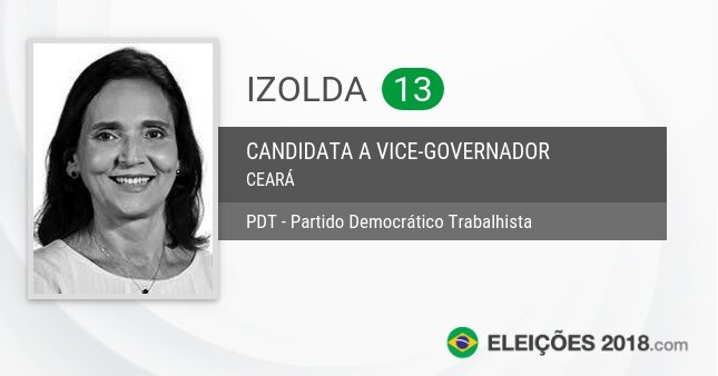 Santinho de Izolda - 13 - Candidata a Vice Governadora