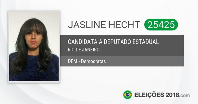 Santinho de Jasline Hecht - 25425 - Candidata a Deputada Estadual