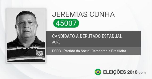 Santinho de Jeremias Cunha - 45007 - Candidato a Deputado Estadual