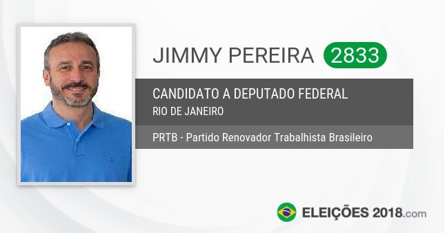 Santinho de Jimmy Pereira - 2833 - Candidato a Deputado Federal