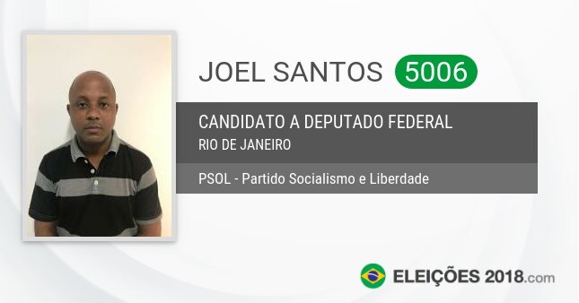 Santinho de Joel Santos - 5006 - Candidato a Deputado Federal