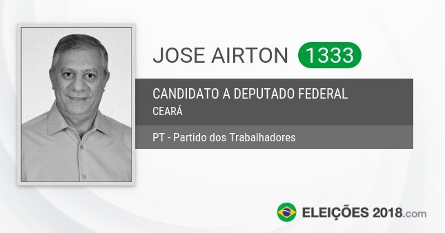 Santinho de Jose Airton - 1333 - Candidato a Deputado Federal
