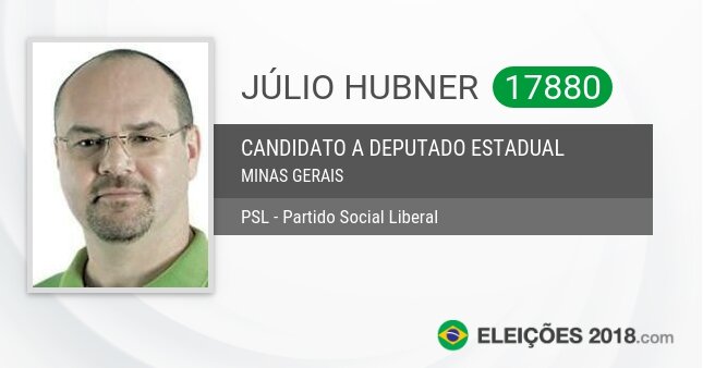 Santinho de Júlio Hubner - 17880 - Candidato a Deputado Estadual
