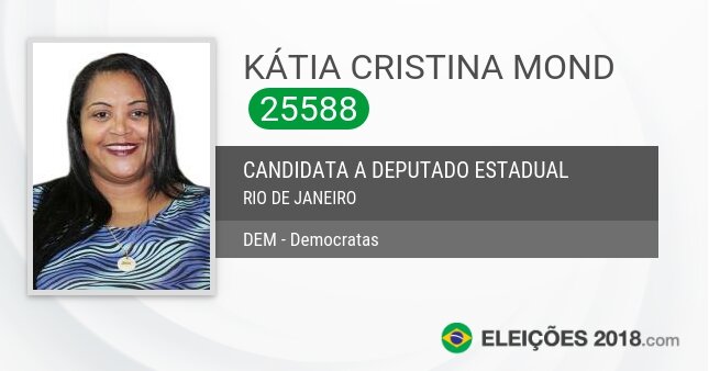 Santinho de Kátia Cristina Mond - 25588 - Candidata a Deputada Estadual