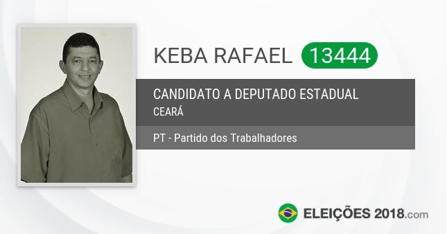 Santinho de Keba Rafael - 13444 - Candidato a Deputado Estadual