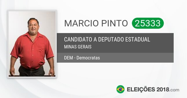 Santinho de Marcio Pinto - 25333 - Candidato a Deputado Estadual