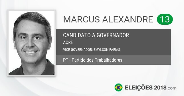 Santinho de Marcus Alexandre - 13 - Candidato a Governador
