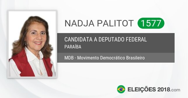 Santinho de Nadja Palitot - 1577 - Candidata a Deputada Federal