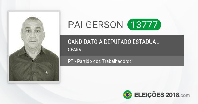 Santinho de Pai Gerson - 13777 - Candidato a Deputado Estadual