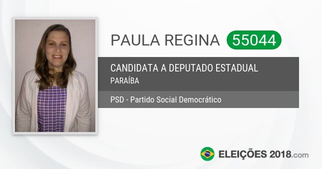 Santinho de Paula Regina - 55044 - Candidata a Deputada Estadual