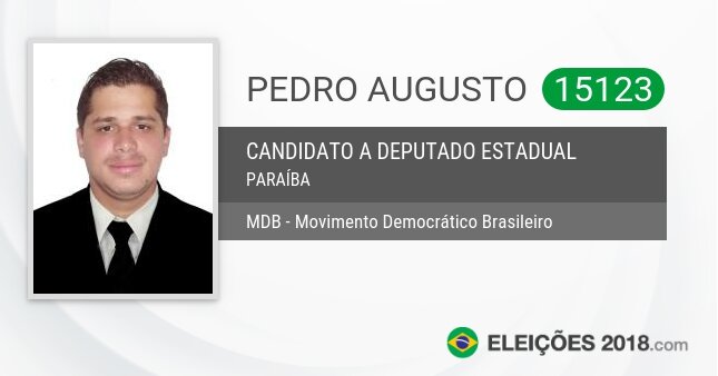 Santinho de Pedro Augusto - 15123 - Candidato a Deputado Estadual
