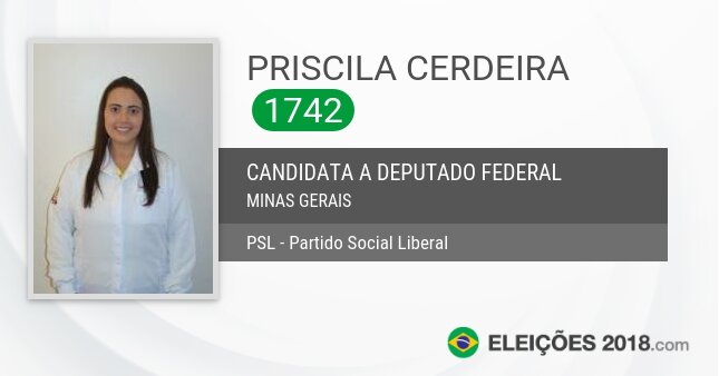 Santinho de Priscila Cerdeira - 1742 - Candidata a Deputada Federal