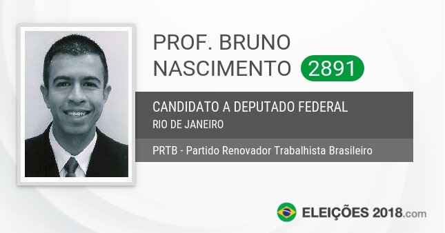 Santinho de Prof. Bruno Nascimento - 2891 - Candidato a Deputado Federal
